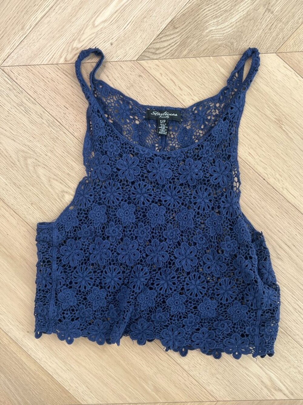 Navy Blue Crochet Lace Tank Top — Size S